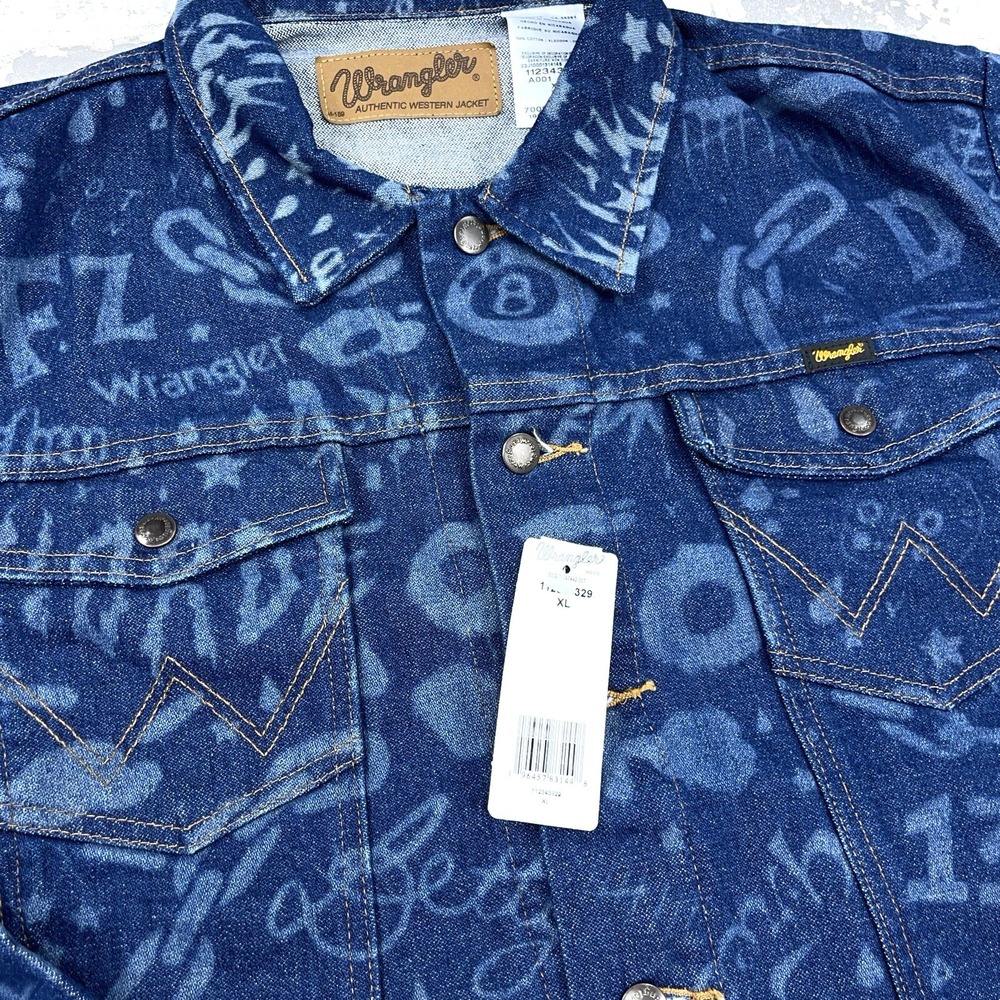 Wrangler Jacket Men XL Blue Denim Jean Deadfellaz AOP All Over Western Cowboy - Picture 4 of 14